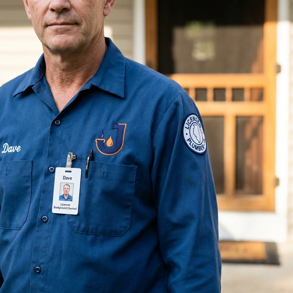 Licensed plumber showing ID badge in La Grange, IL
