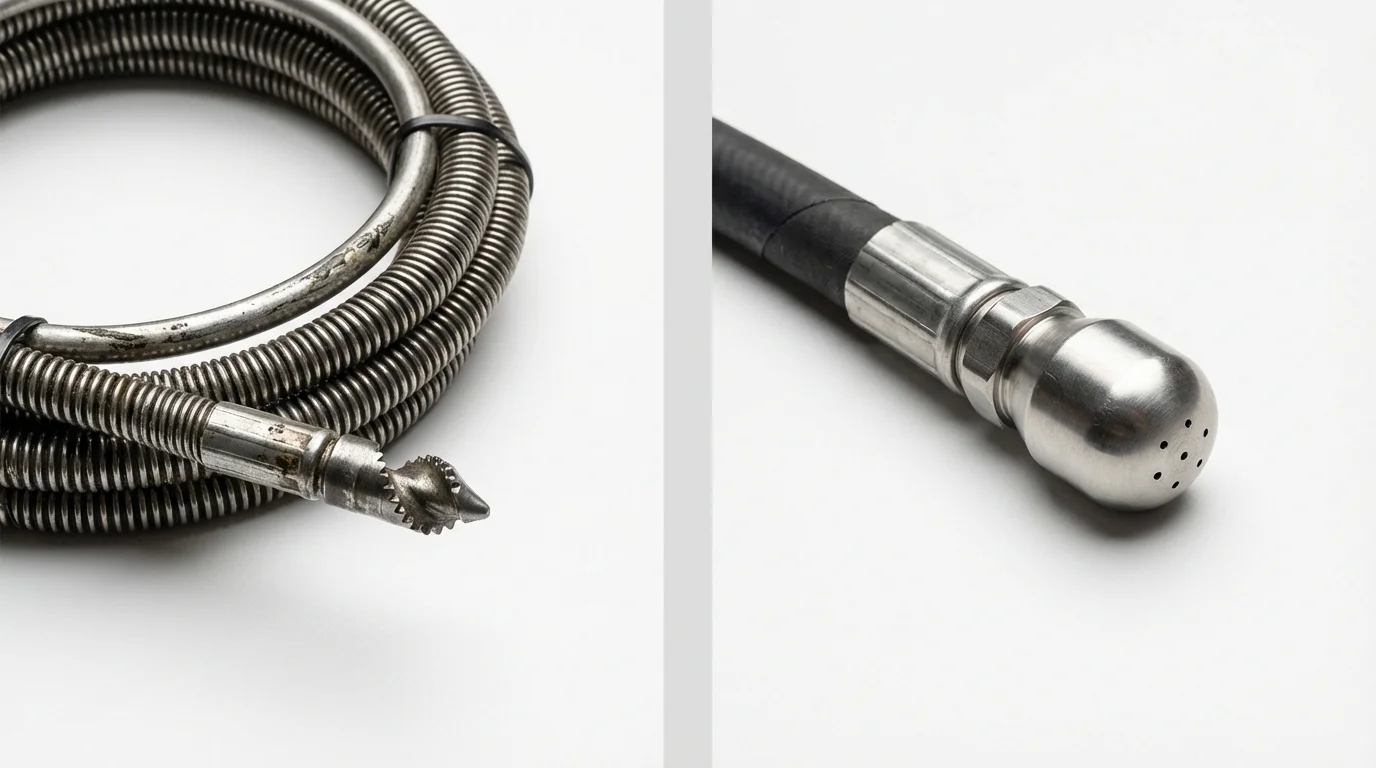 Drain snake cable and hydro jetting nozzle used for drain cleaning in La Grange, IL